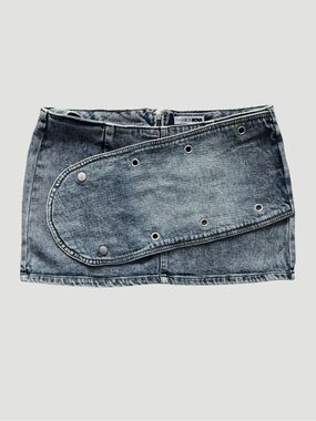 Fashion Nova Denim Mini Skirt Wrap Overlay Grommet Detail Y2K Size Small